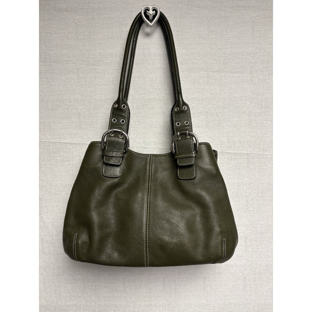 Tignanello Olive Green Pebble Leather Shoulder Hand Bag Purse